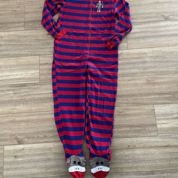 Nick & Nora Sock Monkey Red & Blue Striped Onesie Pajamas, Sz Small - Picture 11 of 14